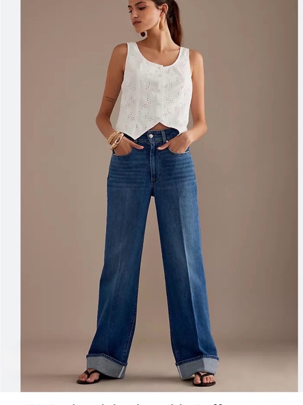 NWT PAIGE “Sasha “Holy Grail” wash High-Rise Wide-Leg Jeans with Cuffed Hem